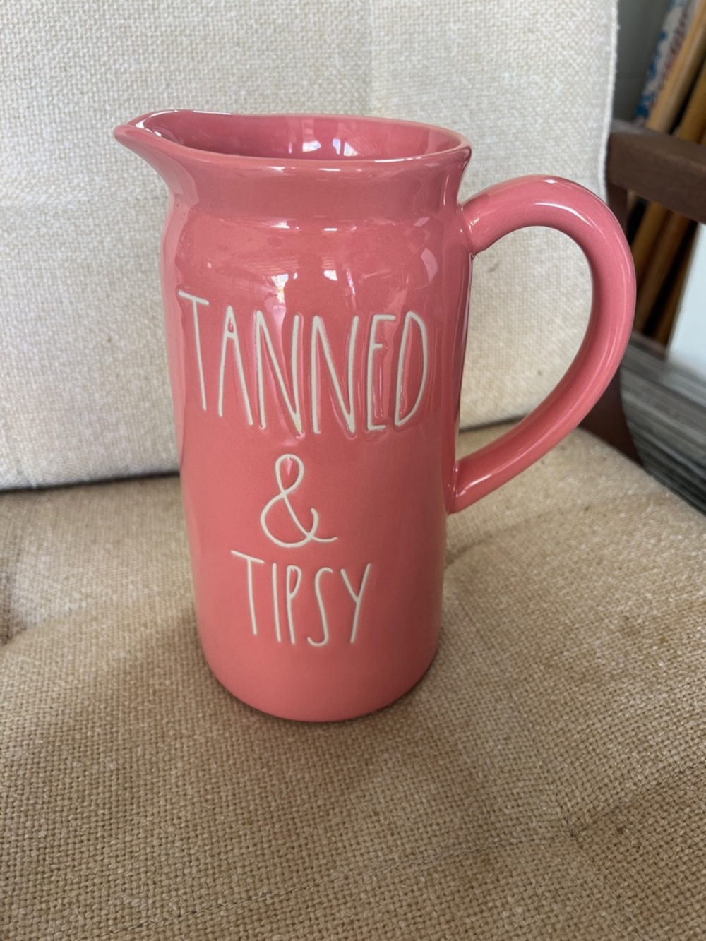 TANNED & TIPSY Pink Ceramic Pitcher